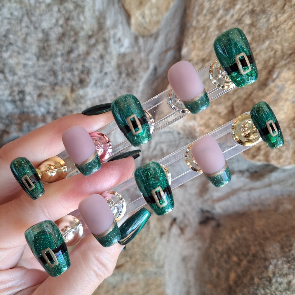 RTS Green St. Patrick's Day Leprechaun Hand Painted Salon Press On Nails Sz  S